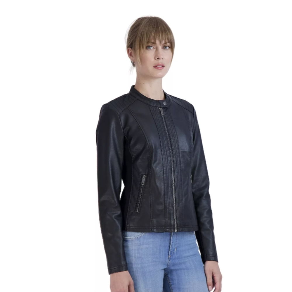 Sebby Collection faux leather racing jacket, Size Large